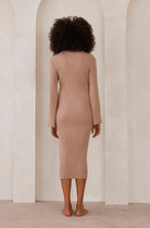 Cozy Knit Oversized Midi Maternity Dress in Camel