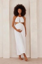 Bumpsuit Maternity cut out linen dress white