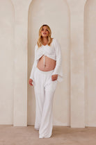 Bumpsuit Maternity Drawstring cropped linen top in white