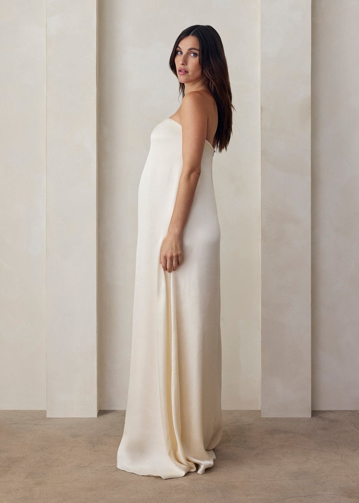 the brushed satin gown in ivory