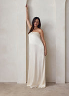 the brushed satin gown in ivory