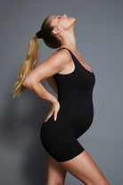 bumpsuit activewear perfect movement onesie in black worn by nina agdal