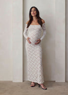 off the shoulder lace maxi dress in ivory