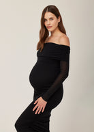 bumpsuit off the shoulder soft mesh maternity maxi dress in black