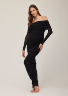 bumpsuit off the shoulder soft mesh maternity maxi dress in black