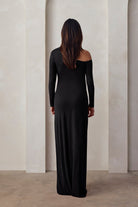 the open shoulder evening dress in black