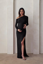 the open shoulder evening dress in black