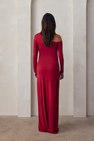 the open shoulder evening dress in red