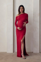 the open shoulder evening dress in red