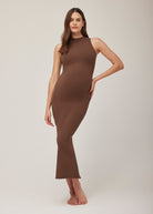 Sculpting Rib Maternity Mockneck Dress in Brown