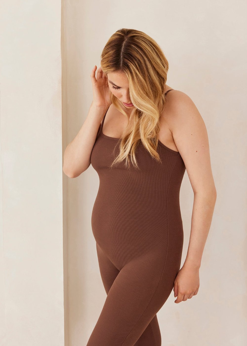 sculpting rib unitard in brown