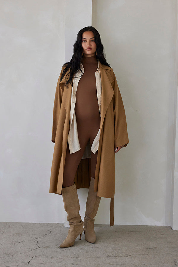 shanina shaik x bumpsuit the jacqueline wool coat in camel