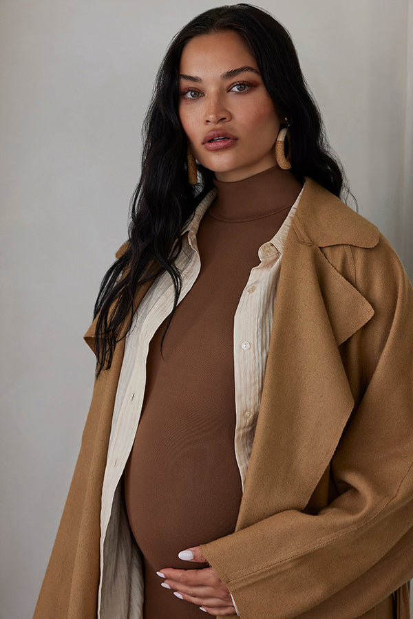 shanina shaik x bumpsuit the jacqueline wool coat in camel