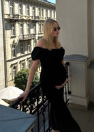 Bumpsuit Maternity Vacation Collection feat. Georgia Fowler the Shirred Puff Sleeve Dress in Black