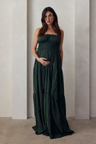 the shirred strapless gown in forest