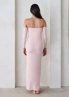 the angelina maternity off the shoulder maxi dress in dusty pink