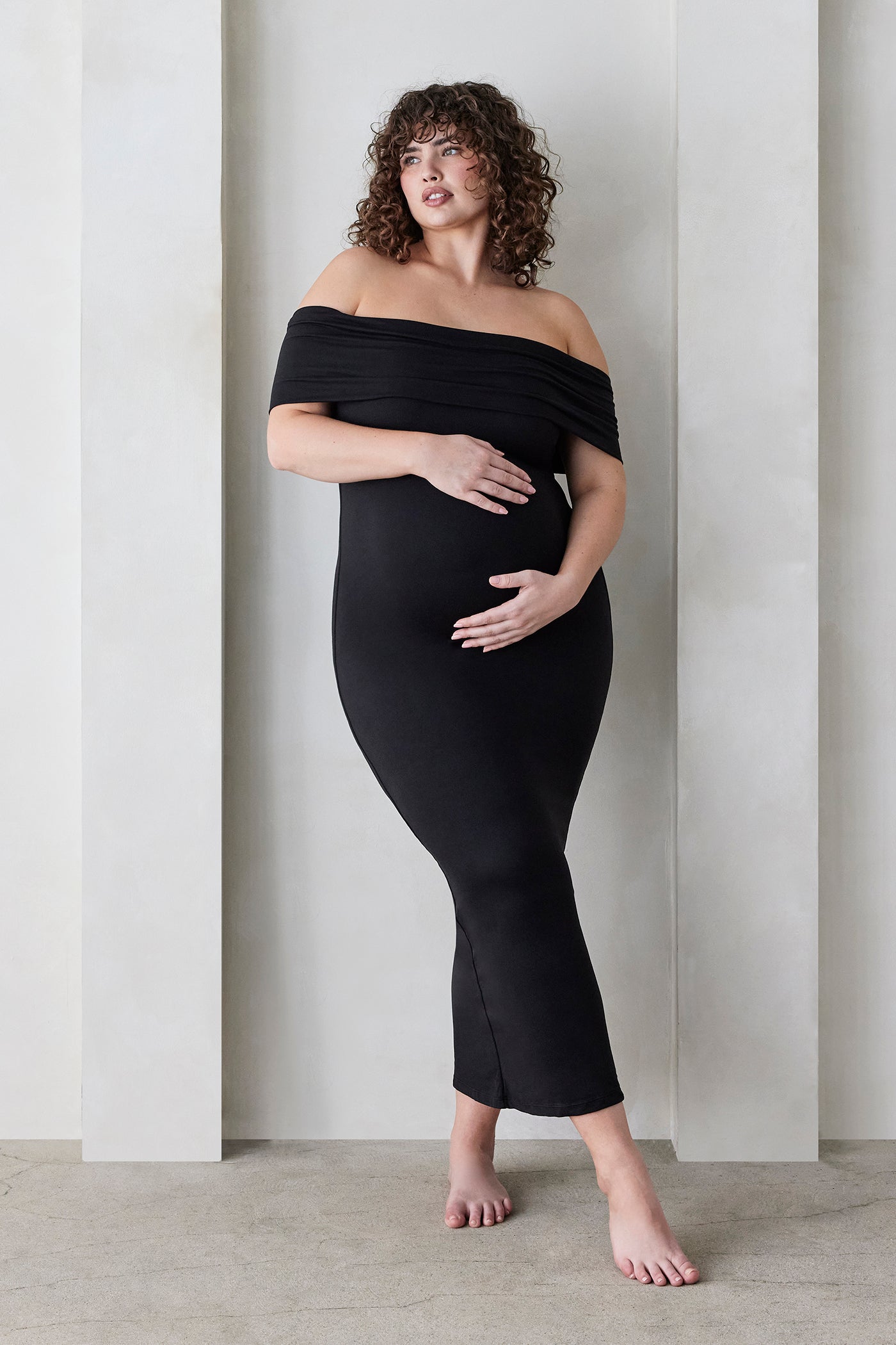 Bumpsuit Maternity The Bianca Off The Shoulder Evening Dress in Black