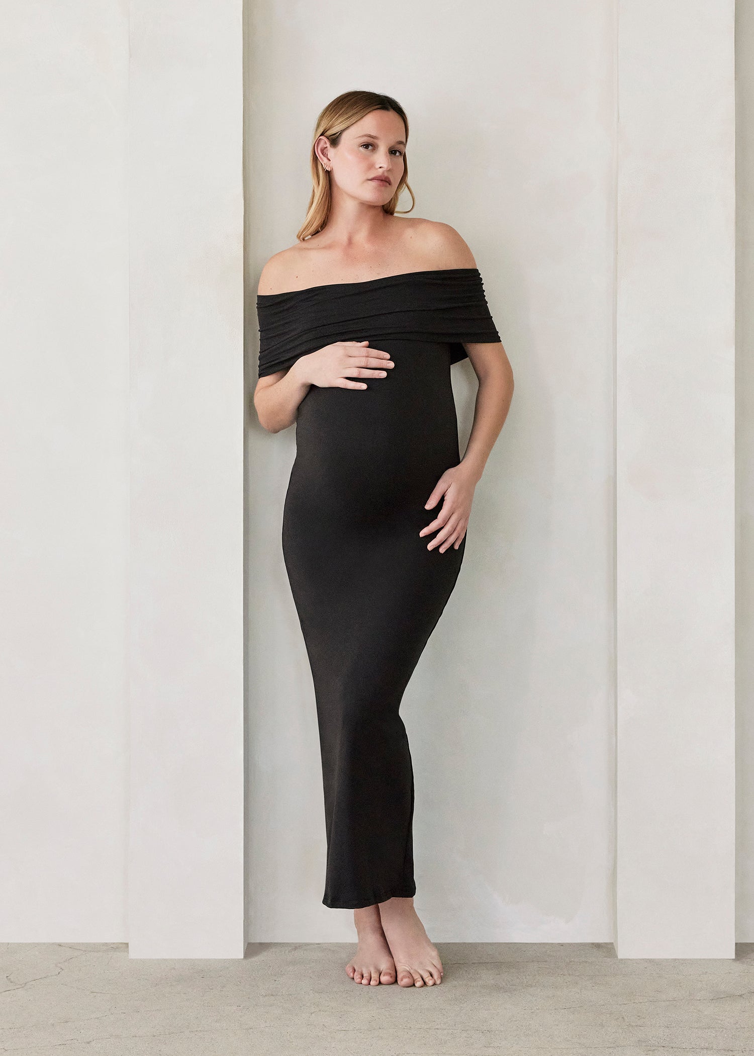 Bumpsuit Maternity The Bianca Off The Shoulder Evening Dress in Black