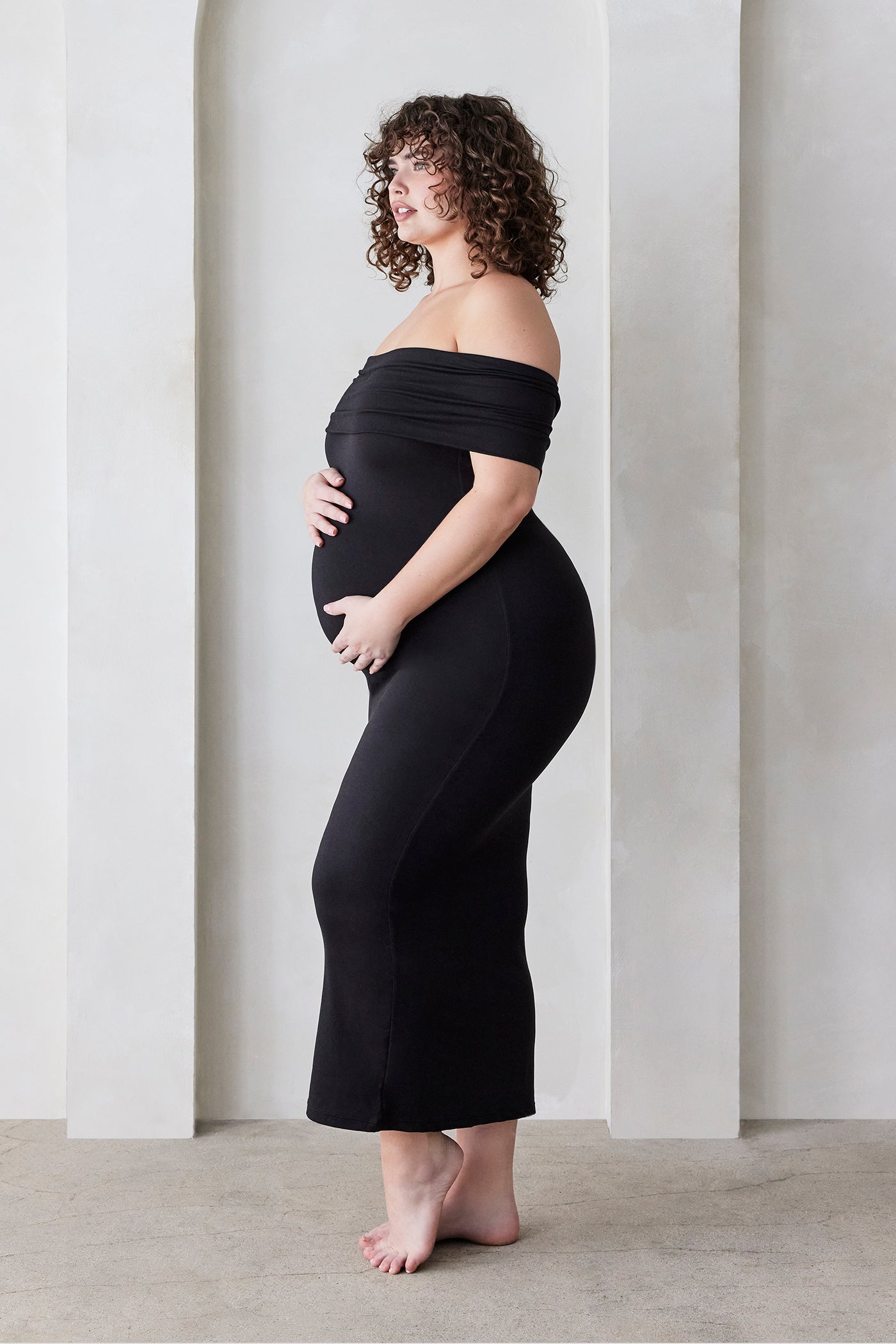 Bumpsuit Maternity The Bianca Off The Shoulder Evening Dress in Black