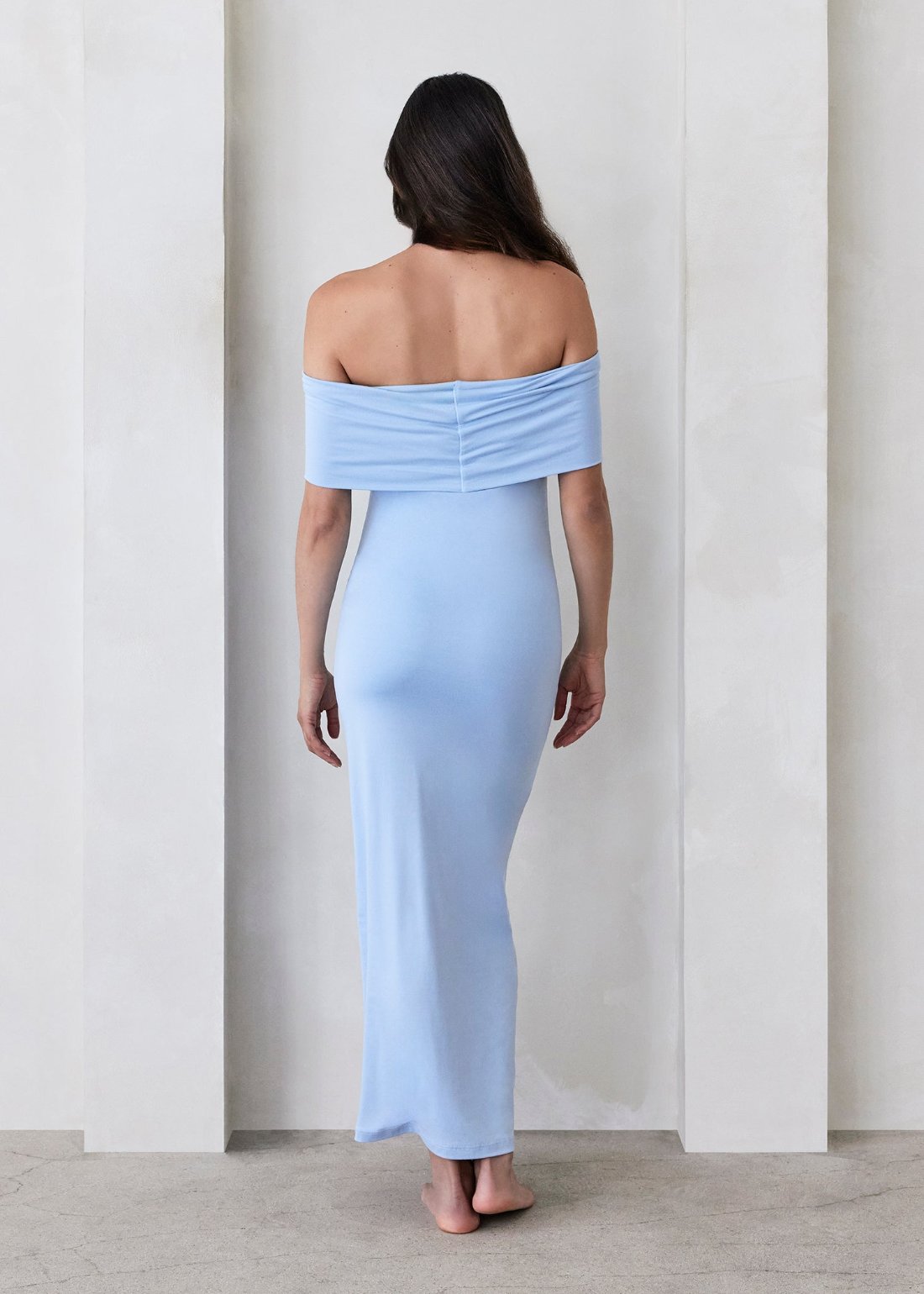 Bumpsuit Maternity The Bianca Off The Shoulder Evening Dress in Powder Blue