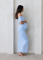 Bumpsuit Maternity The Bianca Off The Shoulder Evening Dress in Powder Blue