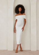 the bianca off the shoulder maternity maxi dress in ivory