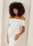 the bianca off the shoulder maternity maxi dress in ivory