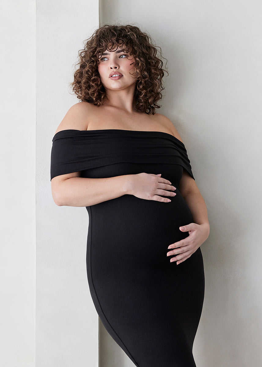 Bumpsuit Maternity The Bianca Off The Shoulder Evening Dress in Black