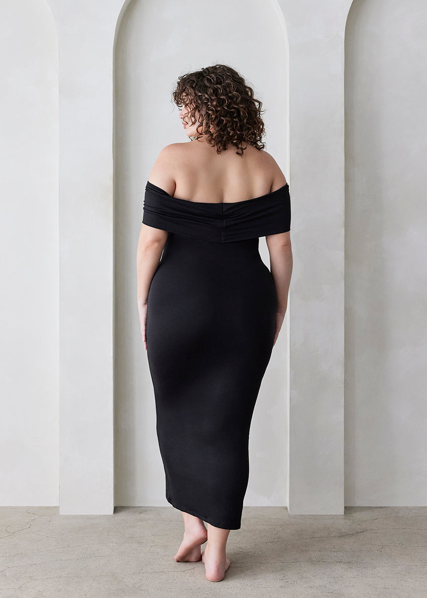 Bumpsuit Maternity The Bianca Off The Shoulder Evening Dress in Black