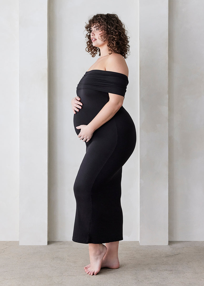 Bumpsuit Maternity The Bianca Off The Shoulder Evening Dress in Black