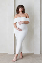 Bumpsuit Maternity The Bianca Off Shoulder Evening Dress in Ivory