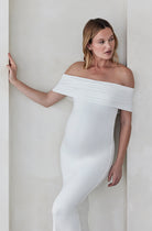 Bumpsuit Maternity The Bianca Off Shoulder Evening Dress in Ivory