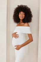 the bianca off the shoulder maternity maxi dress in ivory