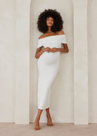 the bianca off the shoulder maternity maxi dress in ivory