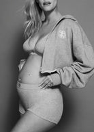 the classic terry maternity cropped zip up hoodie in heather grey