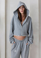 the classic terry maternity cropped zip up hoodie in heather grey