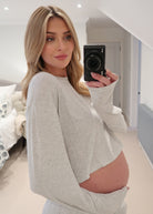 bumpsuit maternity the cloud crop long sleeve tee in heather grey