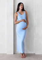 the elle maternity sleeveless scoop neck maxi dress in powder blue