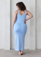 the elle maternity sleeveless scoop neck maxi dress in powder blue