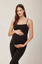 Bumpsuit Maternity The Farrah Tie Back Square Neck Jumpsuit in Black