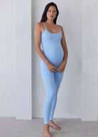 the kate maternity spaghetti strap sleeveless jumpsuit in powder blue