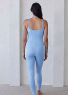 the kate maternity spaghetti strap sleeveless jumpsuit in powder blue