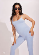 the kate maternity spaghetti strap sleeveless jumpsuit in powder blue