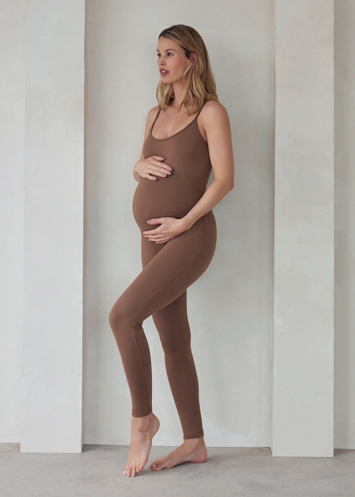 Bumpsuit Maternity the Kate Sleeveless Jumpsuit in Mocha