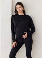 Bumpsuit Maternity The Cloud Crop Long Sleeve Loungewear Tee in Black