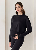 Bumpsuit Maternity The Cloud Crop Long Sleeve Loungewear Tee in Black