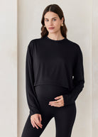 Bumpsuit Maternity The Cloud Crop Long Sleeve Loungewear Tee in Black