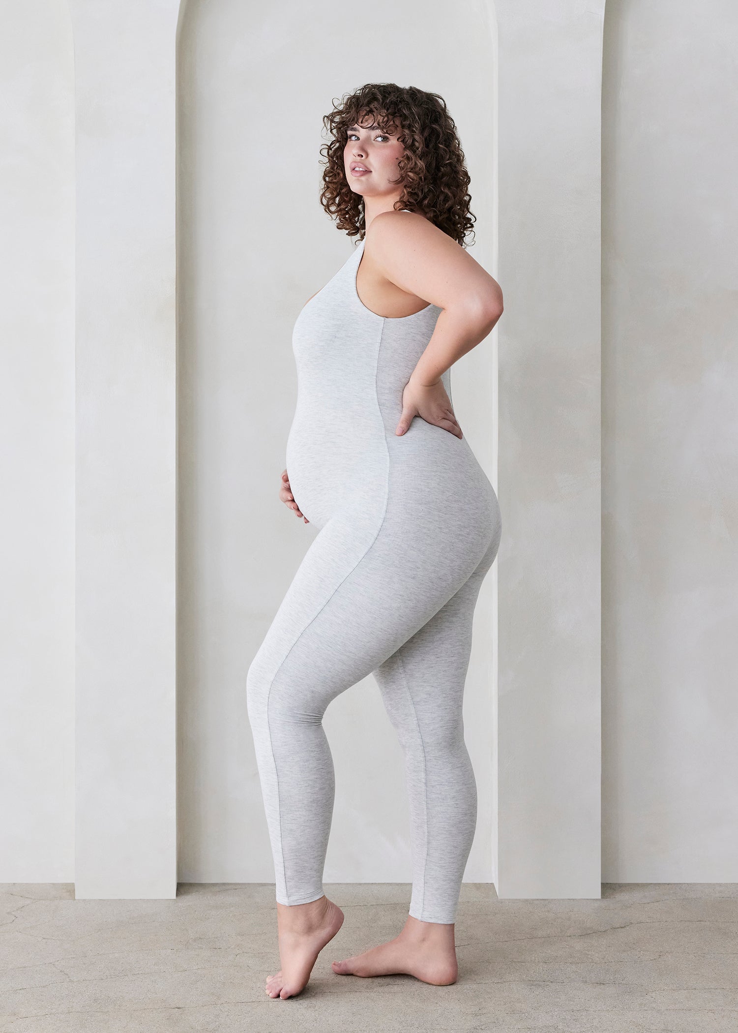 Bumpsuit Maternity The Lucy Sleeveless Scoop Neck Jumpsuit in Heather Grey