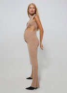 the maternity cozy knit ribbed flare pant in camel