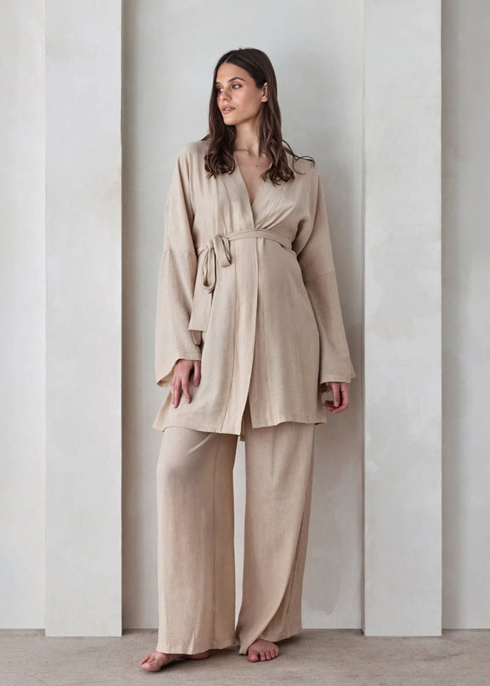 the maternity kimono robe in sand gauze